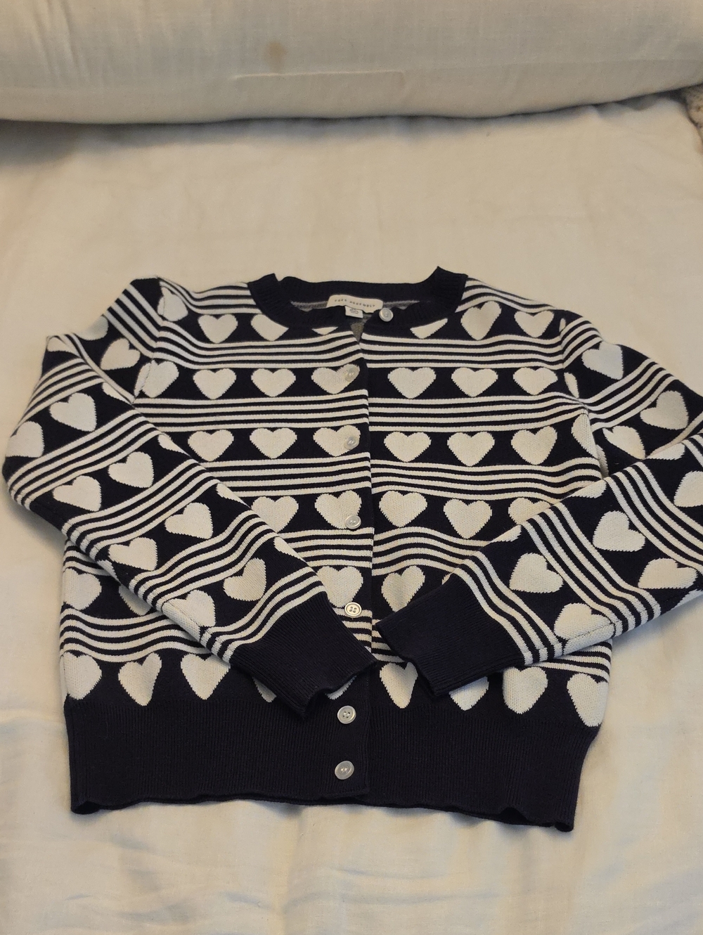 Navy & White Heart Pattern Crewneck Cardigan